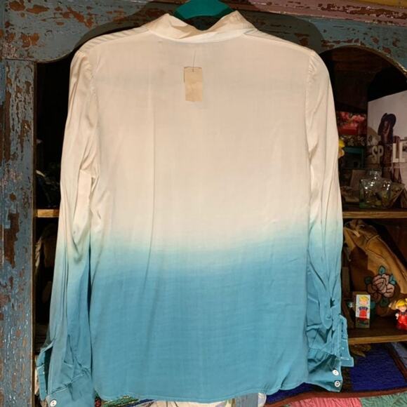 NWT OMBRÉ DIP DYE TURQUOISE BLOUSE - Picture 6 of 6
